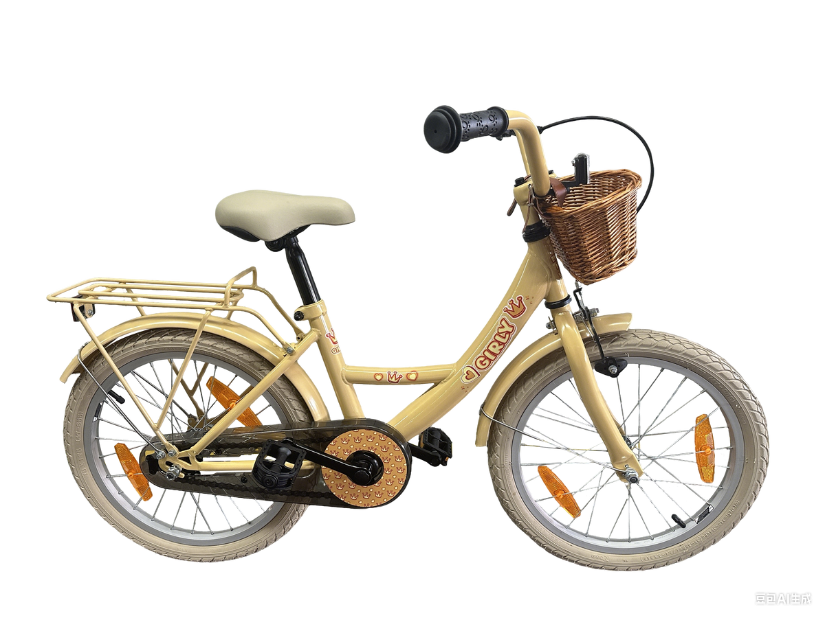Kinderfiets Bikefun Girly 18 inch - met mandje en remnaaf - Goud