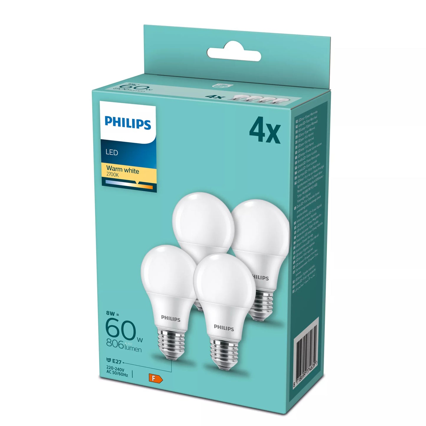 Philips LED Bulb E27 4-Pack 60W 2700K