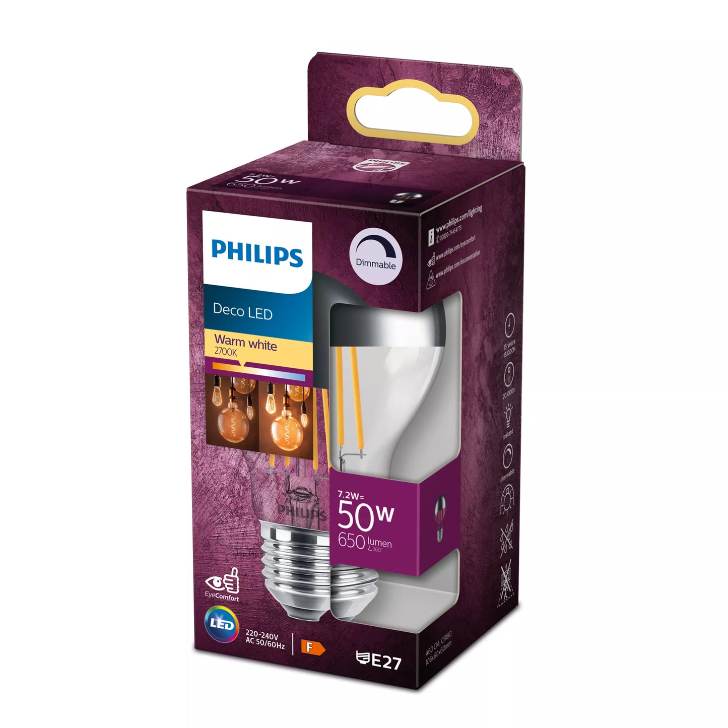 Phi LED cl A60 CL D 50W E27