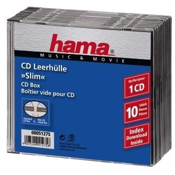 1x10 Hama CD-Slim Jewel Case clear/black 51275
