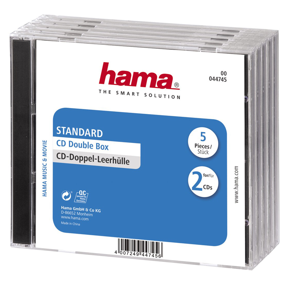 1x5 Hama Standard CD Double Jewel Case transp/black 44745