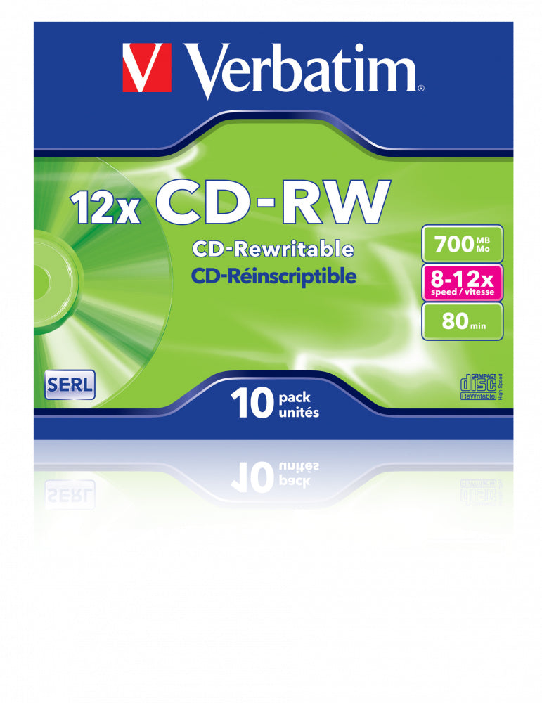 1x10 Verbatim CD-RW 80 / 700MB 8x - 12x Speed, Jewel Case