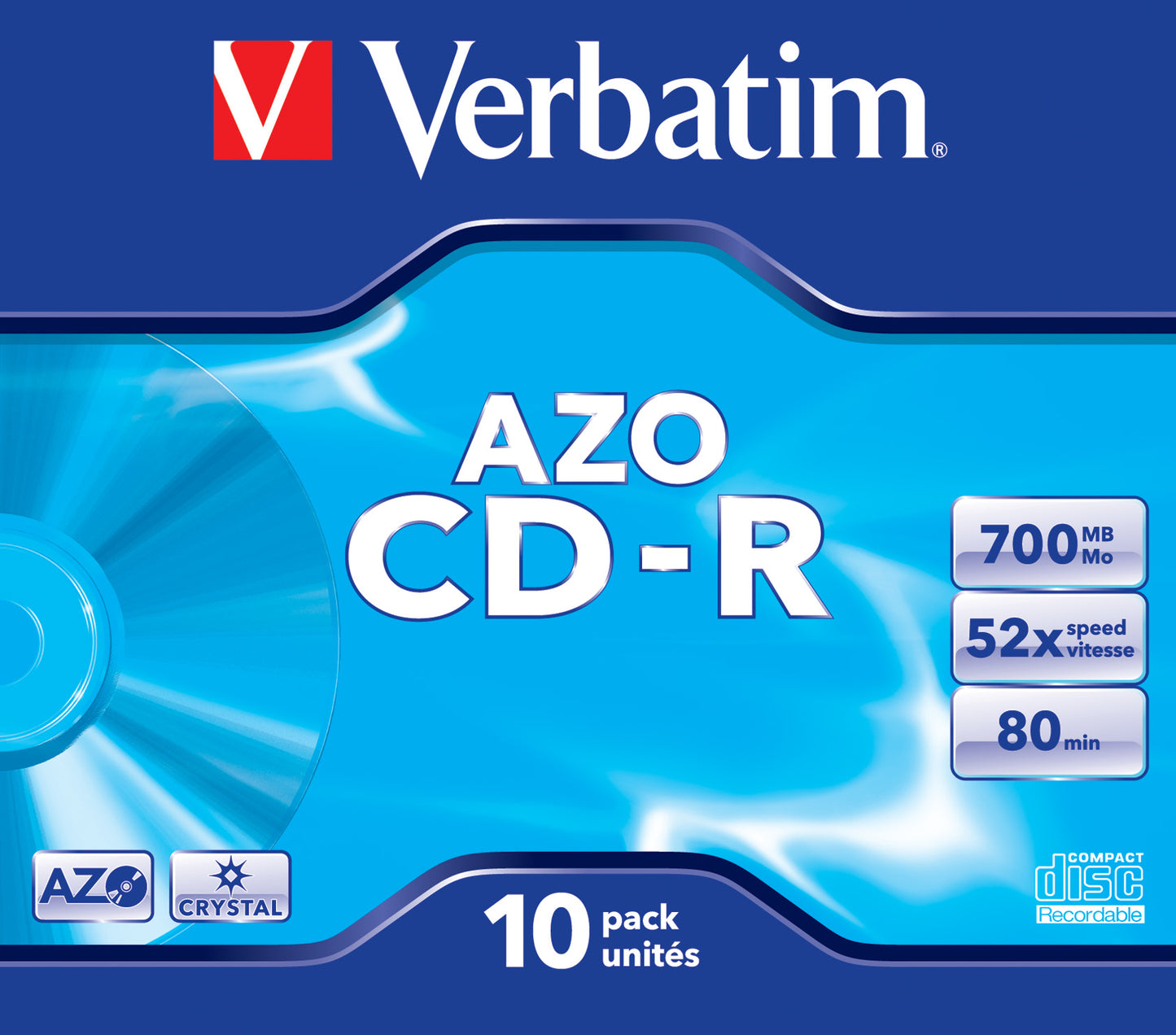 1x10 Verbatim Data Life plus CD-R 80 / 700MB, 52x Speed JC