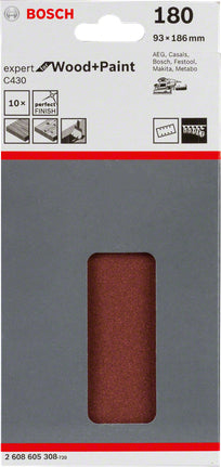 Bosch Sanding Pad C 430 Wood + Lacquer 93x186MM Grit 180 10 pcs