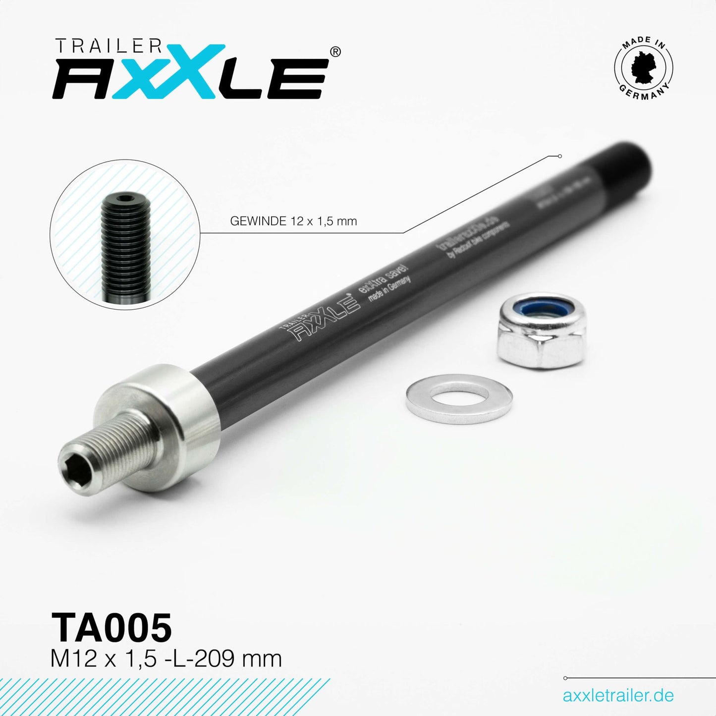 Steekas voor aanhangwagen Radoxx TA005 M12 x 1,5 lengte 209mm