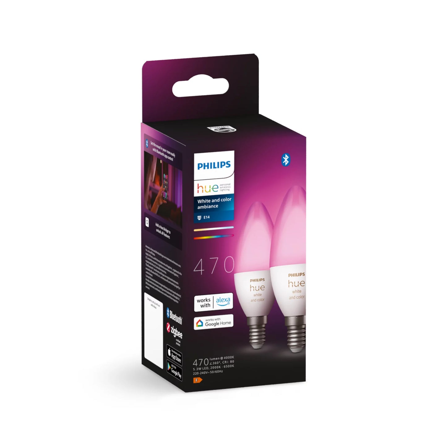 Philips Hue LED Lamp E14 2-Pack Set 470lm White Color Ambiance