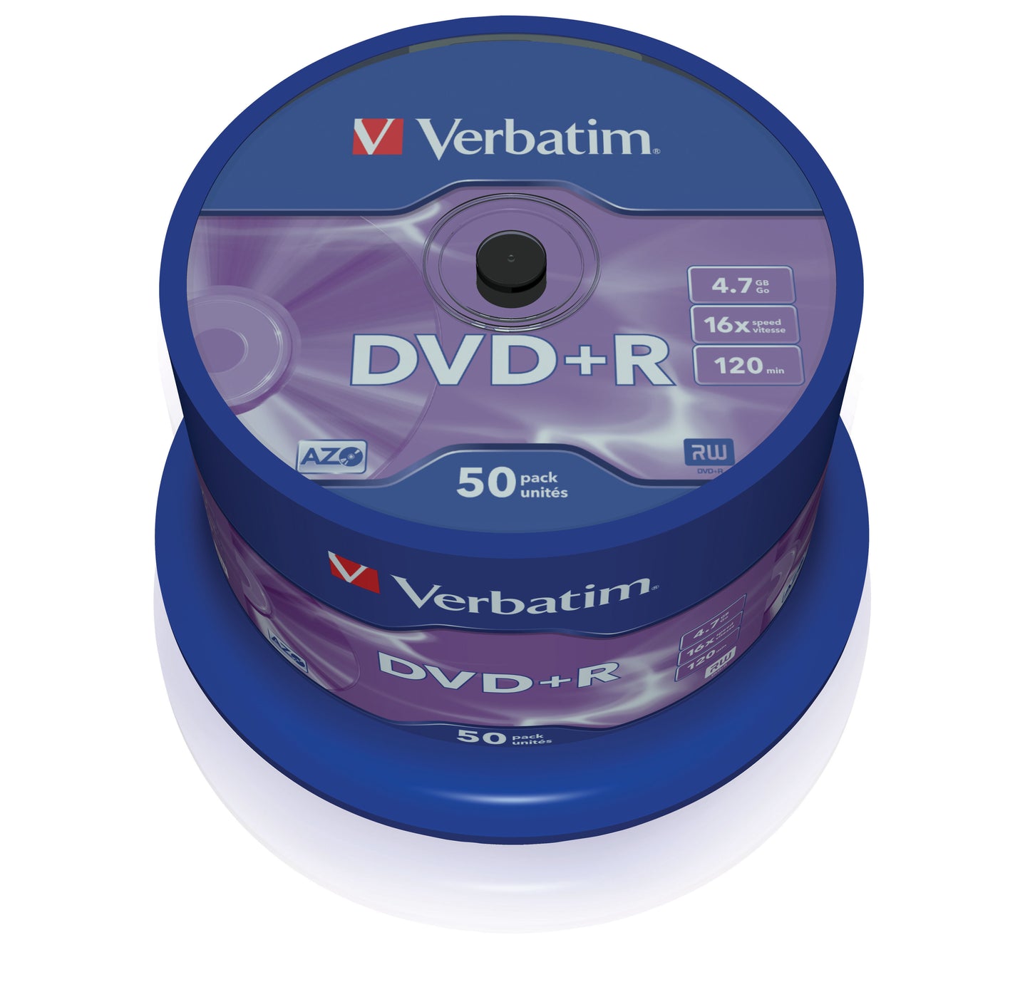 1x50 Verbatim DVD+R 4,7GB 16x Speed, matt silver