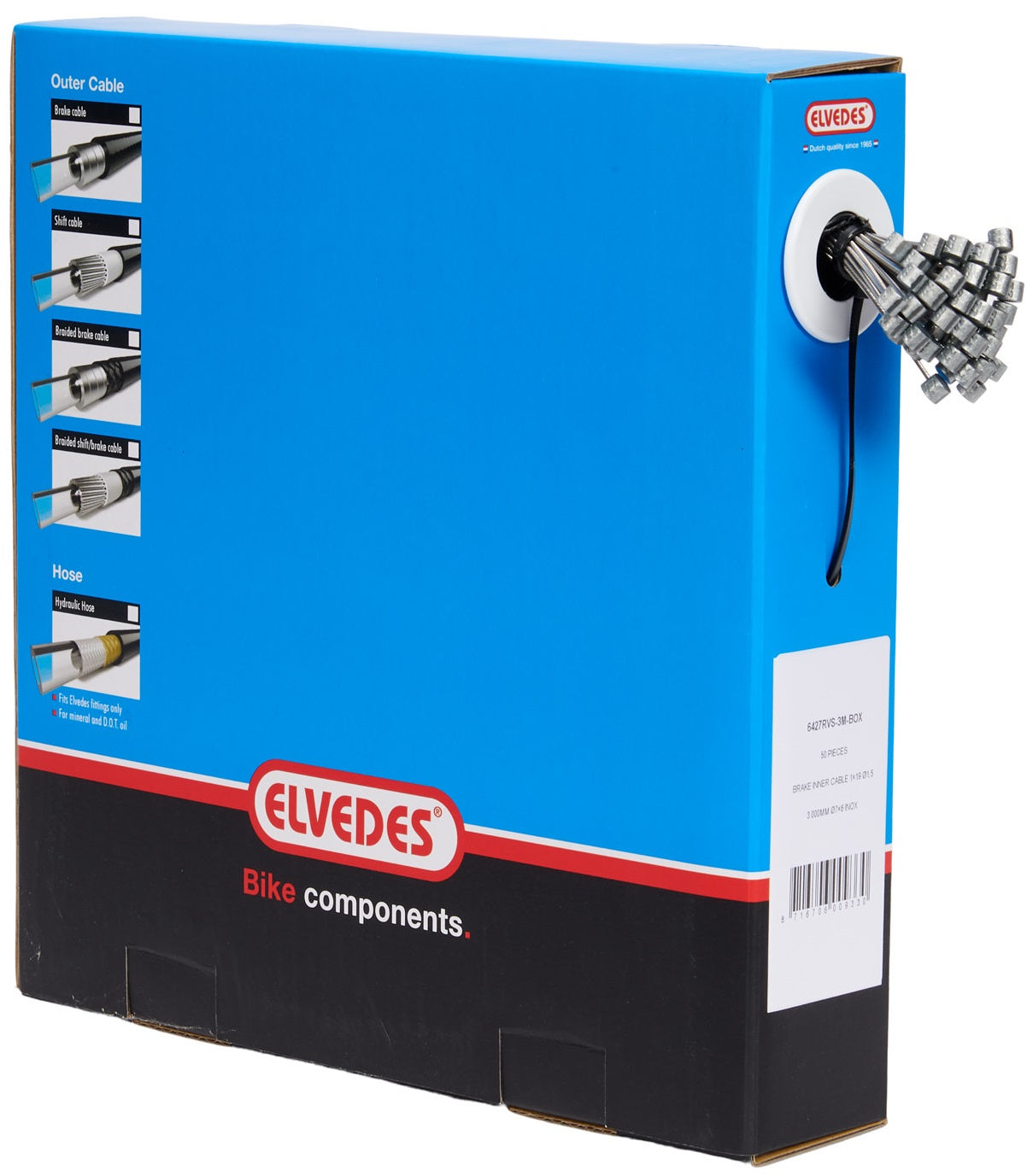 Rem binnenkabel Elvedes 3000 mm 1 x 19 draads RVS ø1,5mm met T-nippel ø7 x 6mm (doos à 50 stuks) - Zilver