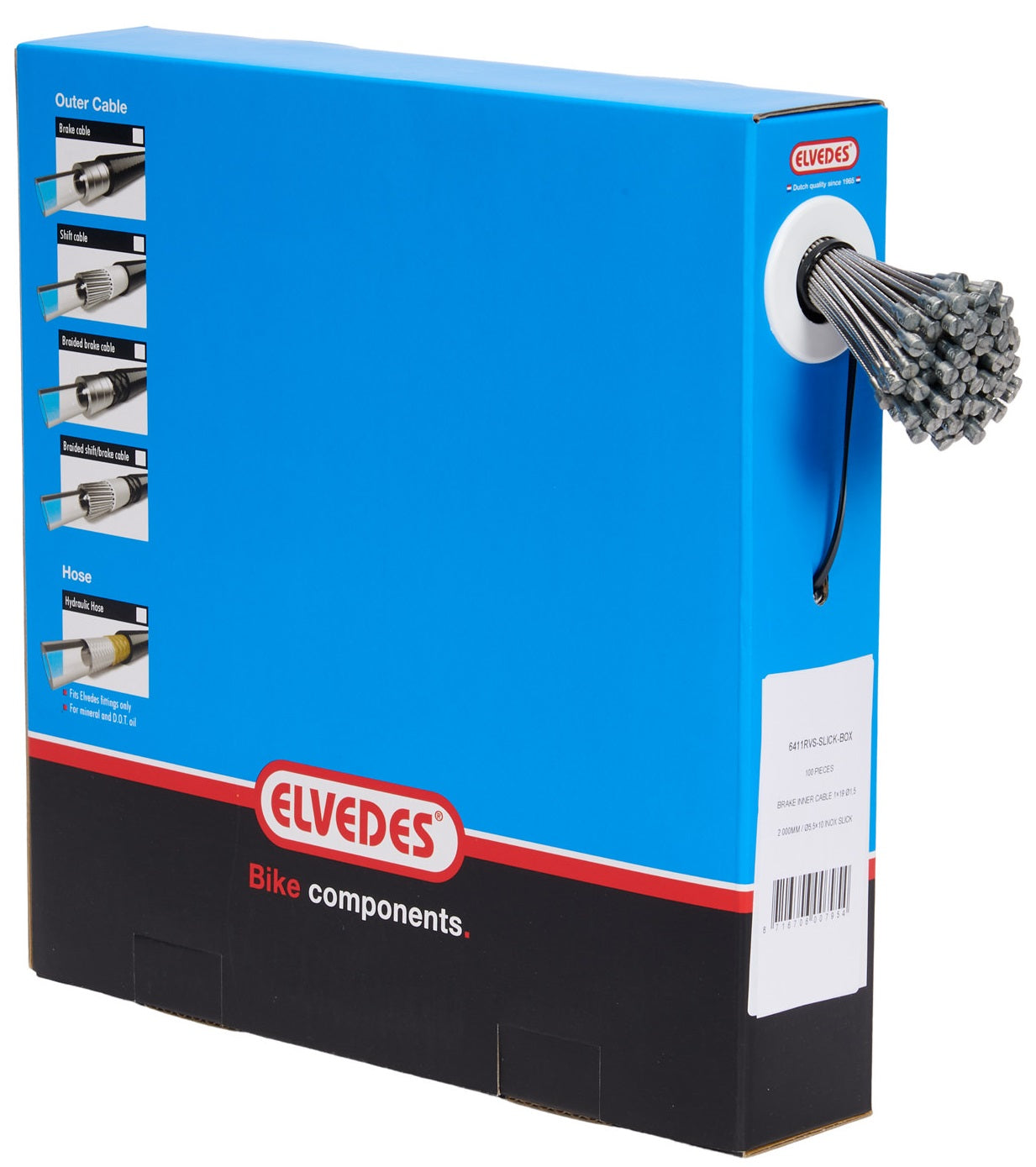 Rem binnenkabel Elvedes 2000 mm 1 x 19 draads RVS Slick ø1,5mm V-nippel ø5,5 x 10 mm (doos à 100 stuks) - Zilver