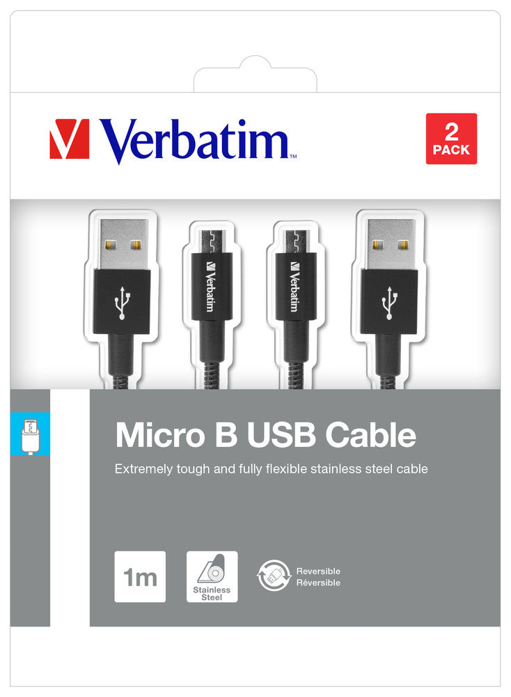 1x2 Verbatim Micro USB Cable Sync & Charge 100cm black 48874