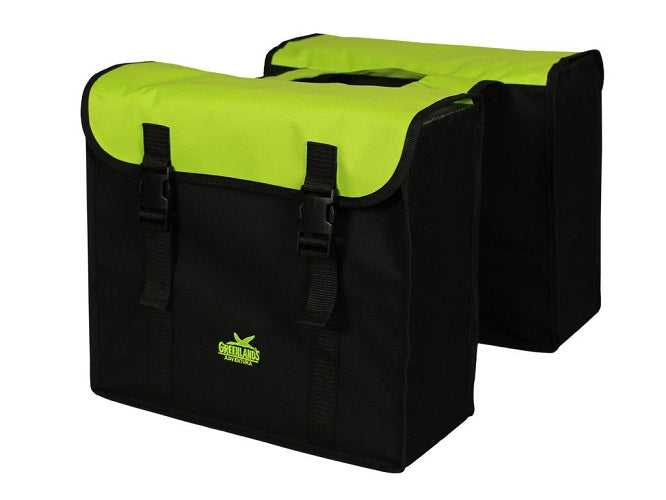 Dubbele fietstas Greenlands 34 liter 37 x 33 x 14cm (2x) - zwart / lime groen