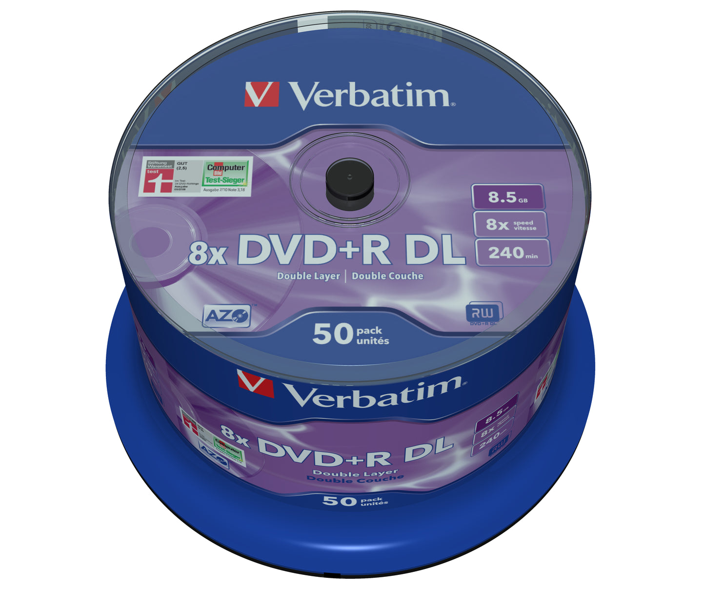 1x50 Verbatim DVD+R Double Layer 8x Speed, 8,5GB matt silver