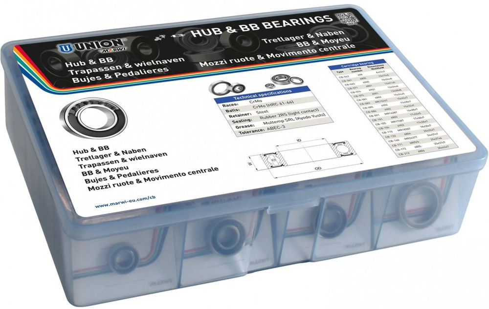 Assortimentsdoos met kogellagers Marwi voor wielnaven en trapassen