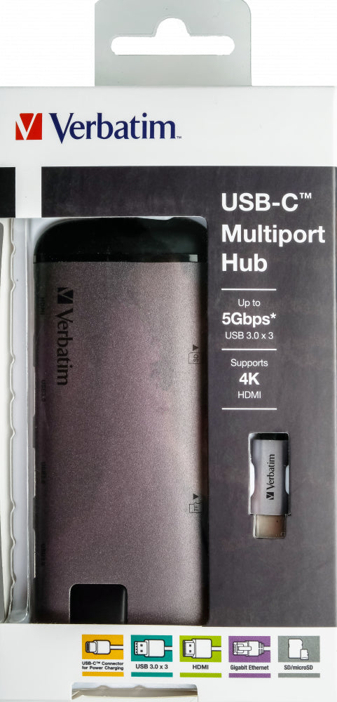 Verbatim USB-C Multiport Hub USB 3.0 HDMI Ethernet SD/microSD