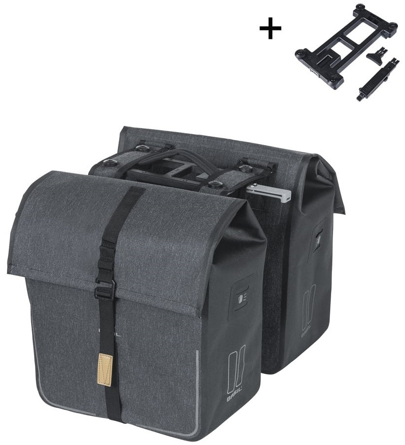 Dubbele fietstas Basil Urban Dry MIK 50 liter - charcoal