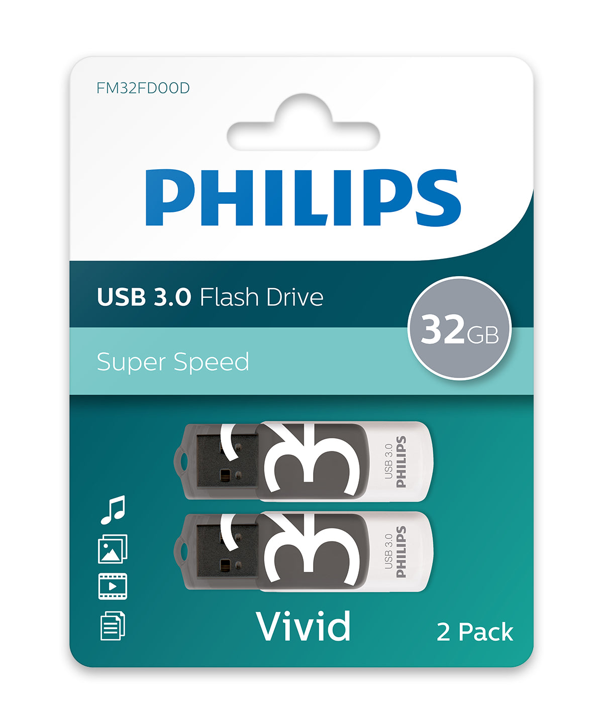 Philips USB 3.0 2-Pack 32GB Vivid Edition Shadow Grey