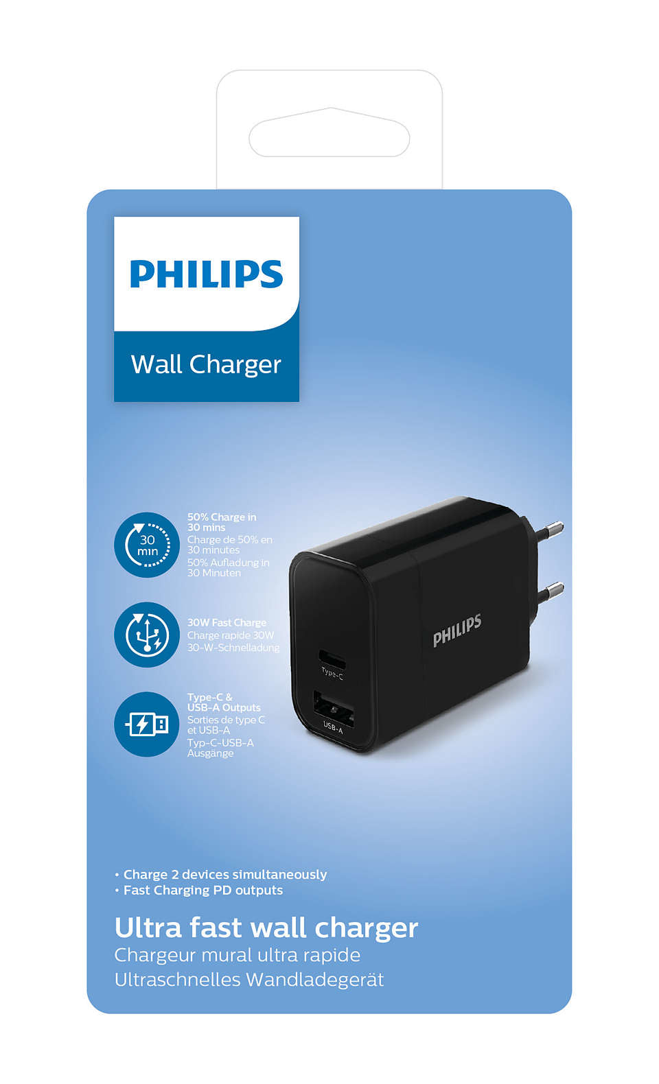 Philips High Power Dual Charger 30W 1 USB-A + USB C