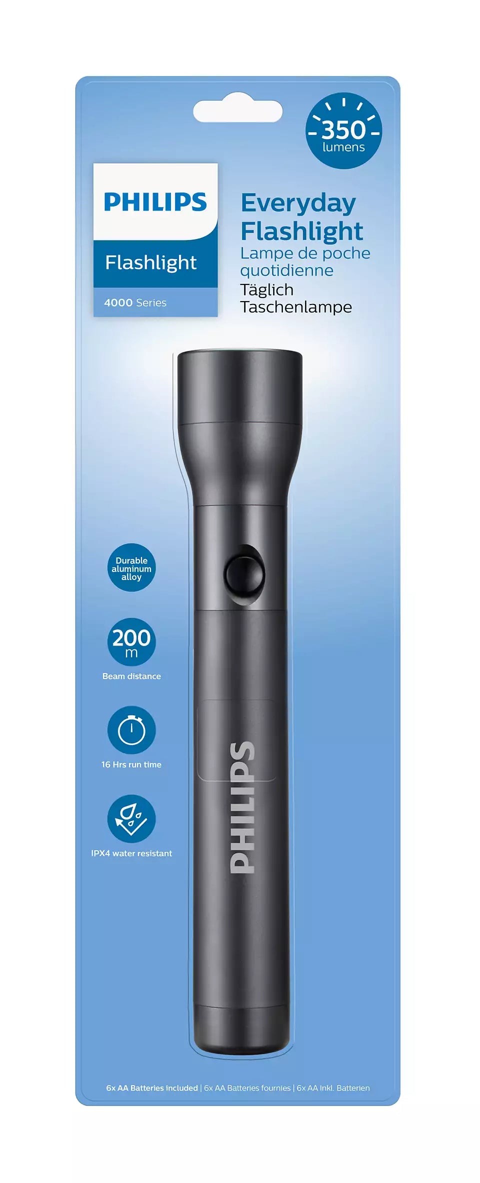 Philips Flashlight LED Taschenlampe 350 Lumen IPX4