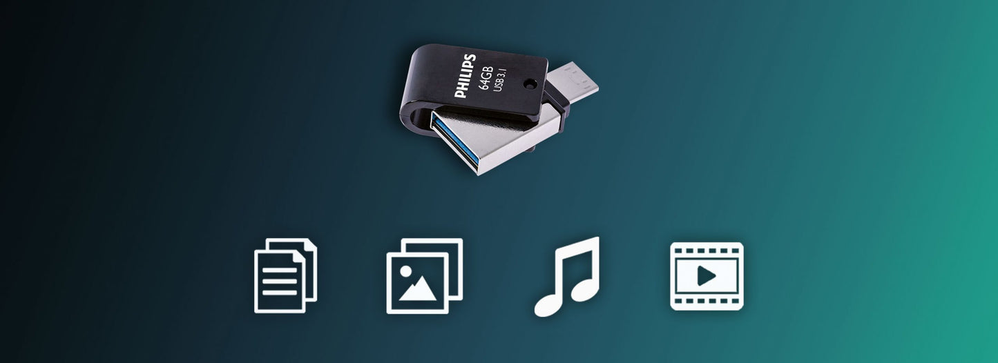 Philips 2 in 1 OTG 64GB USB 3.1 + USB C Midnight Black