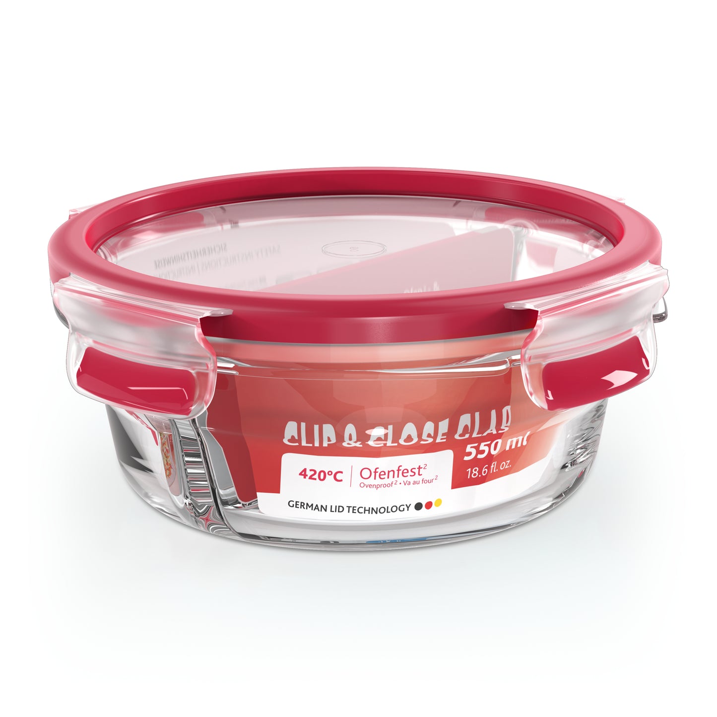 Emsa Clip&Close Glass Foos Container 500 ml red