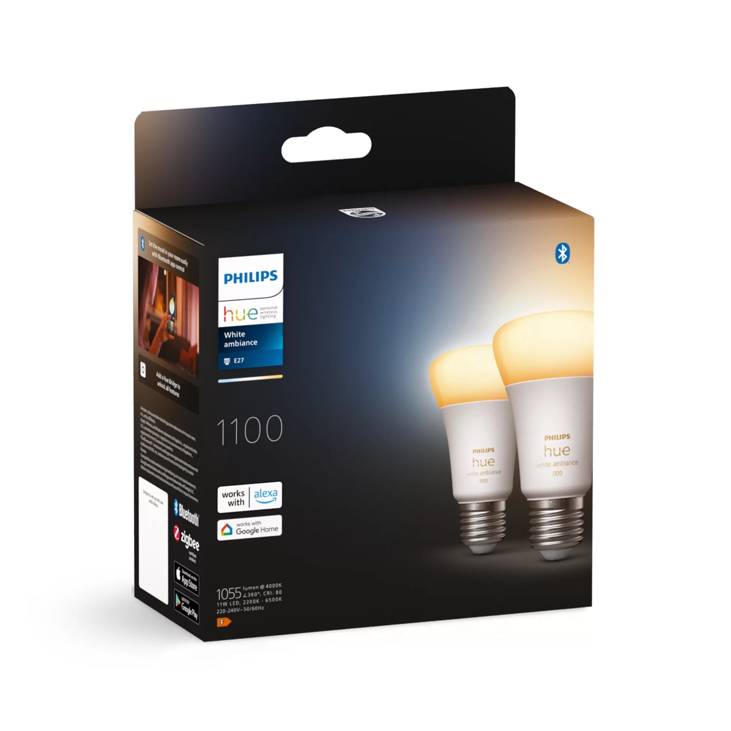 Philips Hue LED Lamp E27 2-Pack Set 1100lm White Ambiance