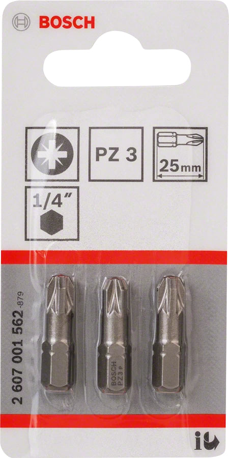Bosch 3pcs PZ Screwdriver Bit PH3 XH 25mm