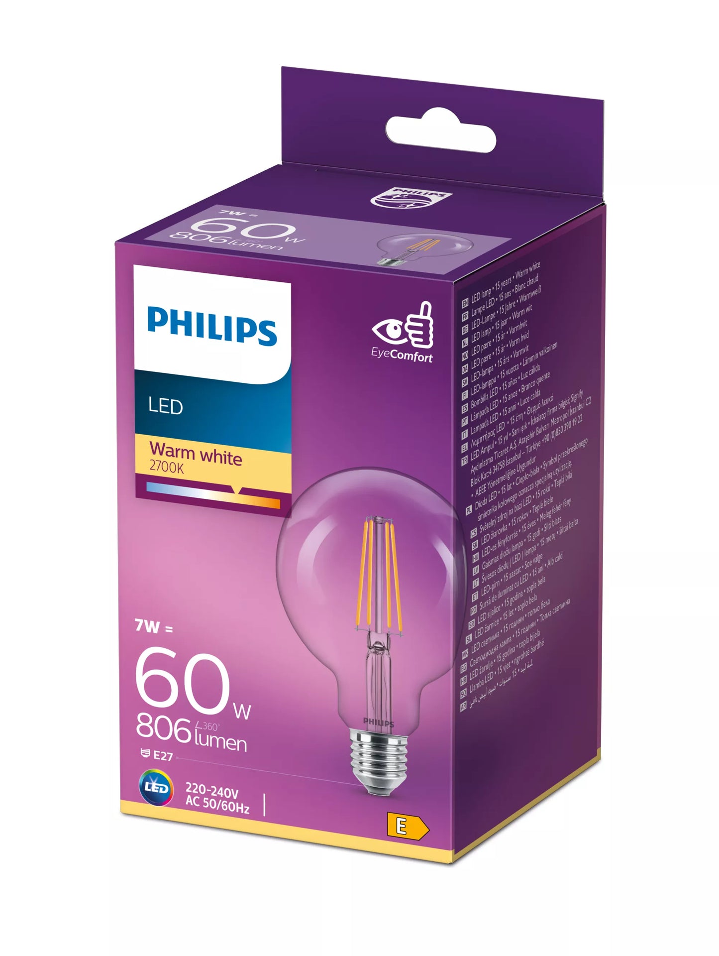 Phi LED cl G93 WW CL 60W E27