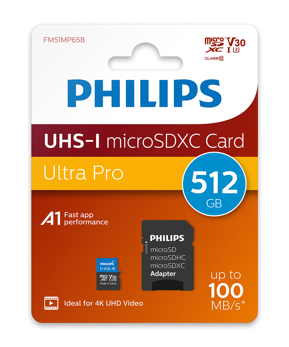Philips MicroSDXC Card     512GB Class 10 UHS-I U3 incl. Adapter