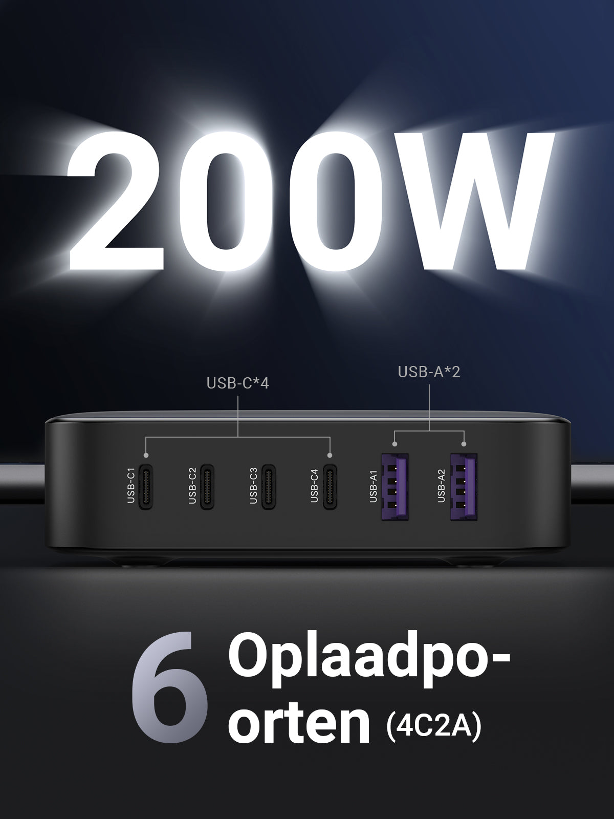 UGREEN 2USB-A+4USB-C 200W Desktop Fast Charger