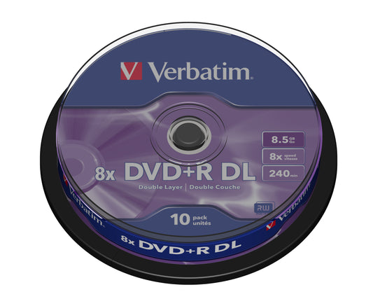 1x10 Verbatim DVD+R Double Layer 8x Speed, 8,5GB matt silver