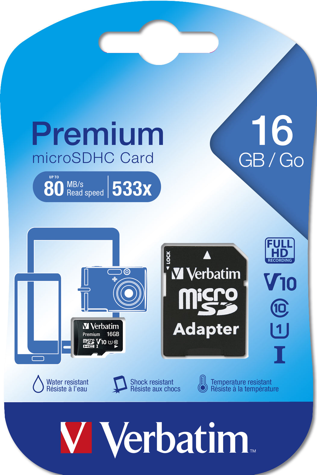 Verbatim microSDHC          16GB Class 10 UHS-I incl Adapt. 44082
