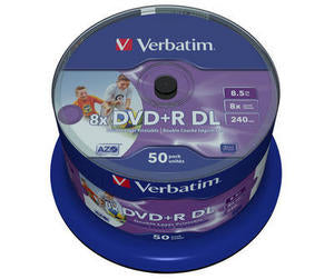 1x50 Verbatim DVD+R Double Layer 8x Speed, 8,5GB wide printable