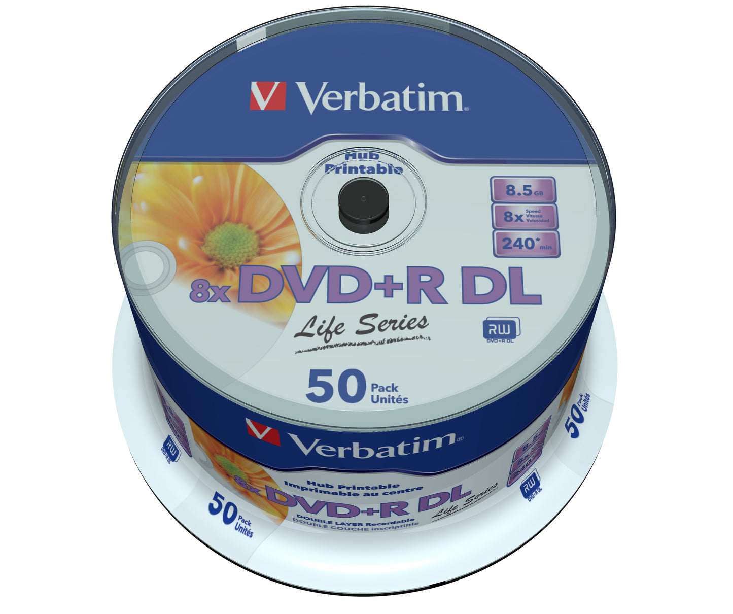 1x50 Verbatim DVD+R DL wide pr. 8x Speed, 8,5GB Life Series