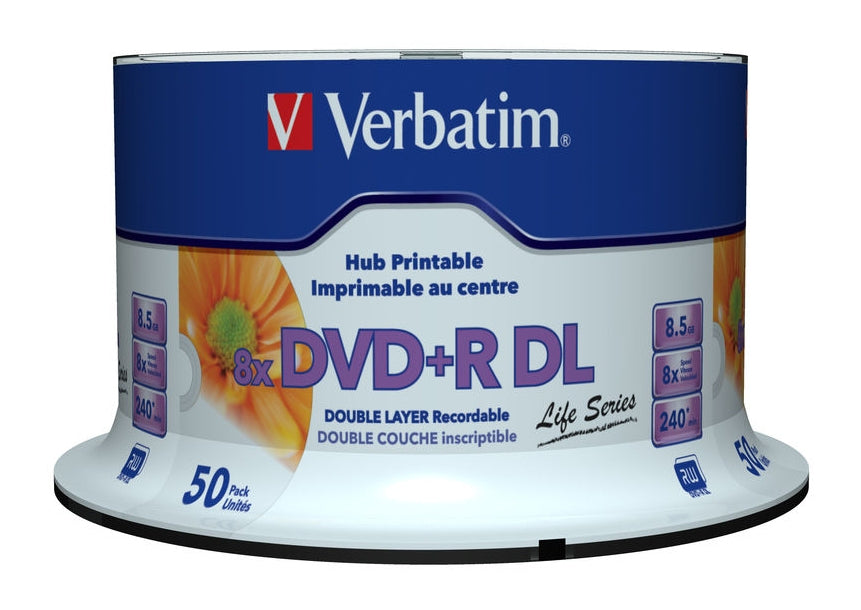 1x50 Verbatim DVD+R DL wide pr. 8x Speed, 8,5GB Life Series