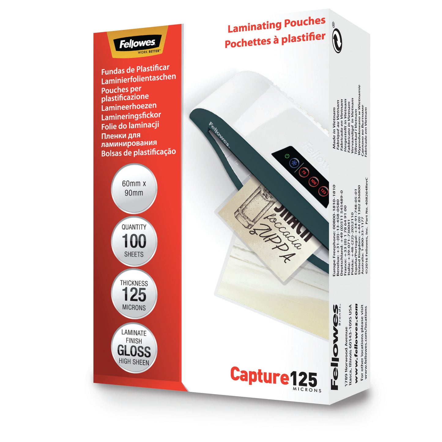 Fellowes Glossy 125 Micron Card Laminating Pouch - 60x90 mm