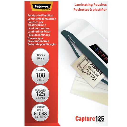 Fellowes Glossy 125 Micron Card Laminating Pouch - 60x90 mm