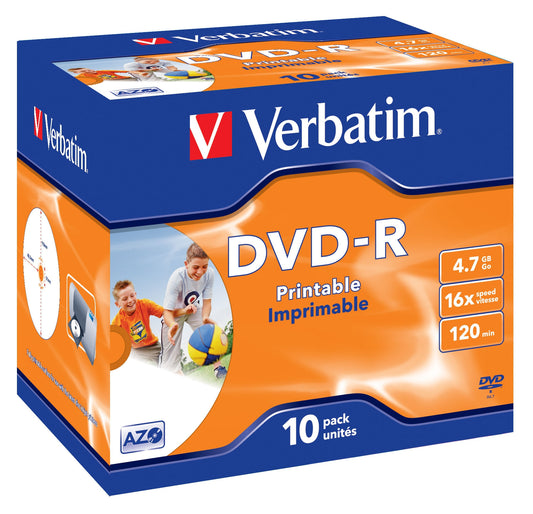 1x10 Verbatim DVD-R 4,7GB 16x Speed, Jewel Case, printable