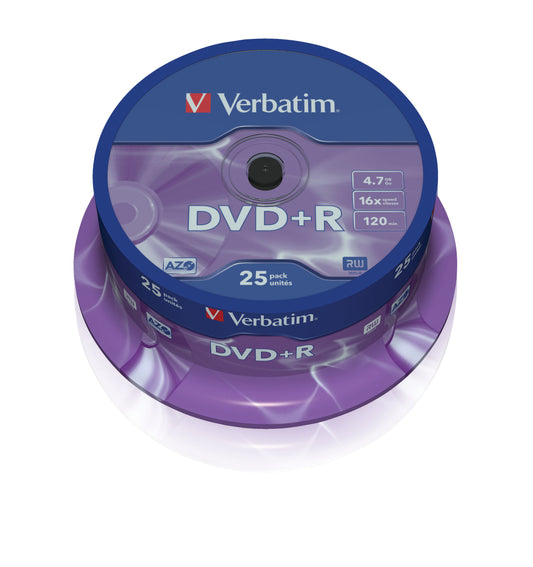 1x25 Verbatim DVD+R 4,7GB 16x Speed, matt silver