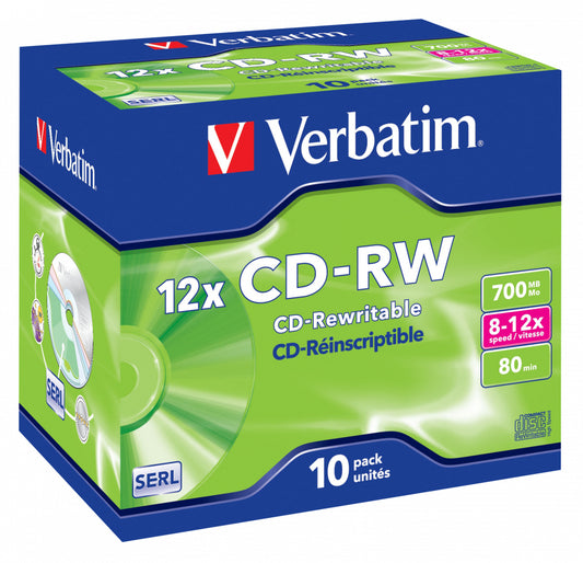 1x10 Verbatim CD-RW 80 / 700MB 8x - 12x Speed, Jewel Case