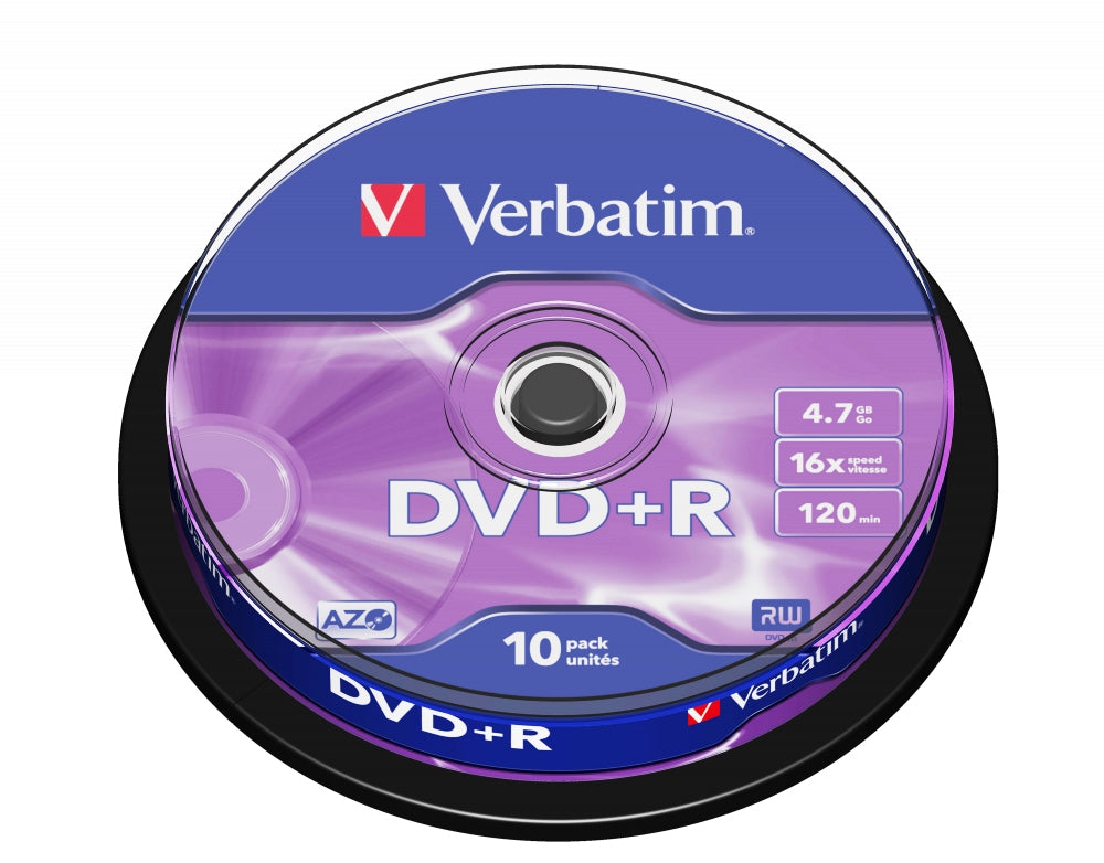 1x10 Verbatim DVD+R 4,7GB 16x Speed, matt silver Cakebox
