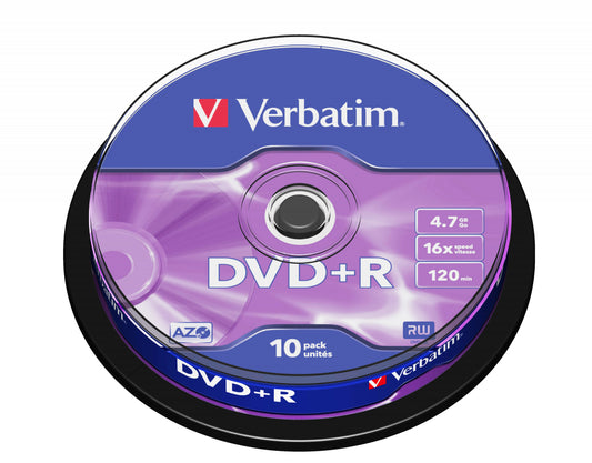 1x10 Verbatim DVD+R 4,7GB 16x Speed, matt silver Cakebox