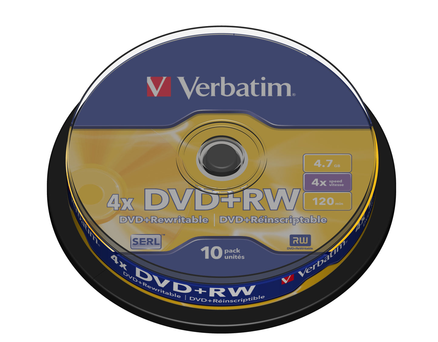 1x10 Verbatim DVD+RW 4,7GB 4x Speed, matte silver Cakebox