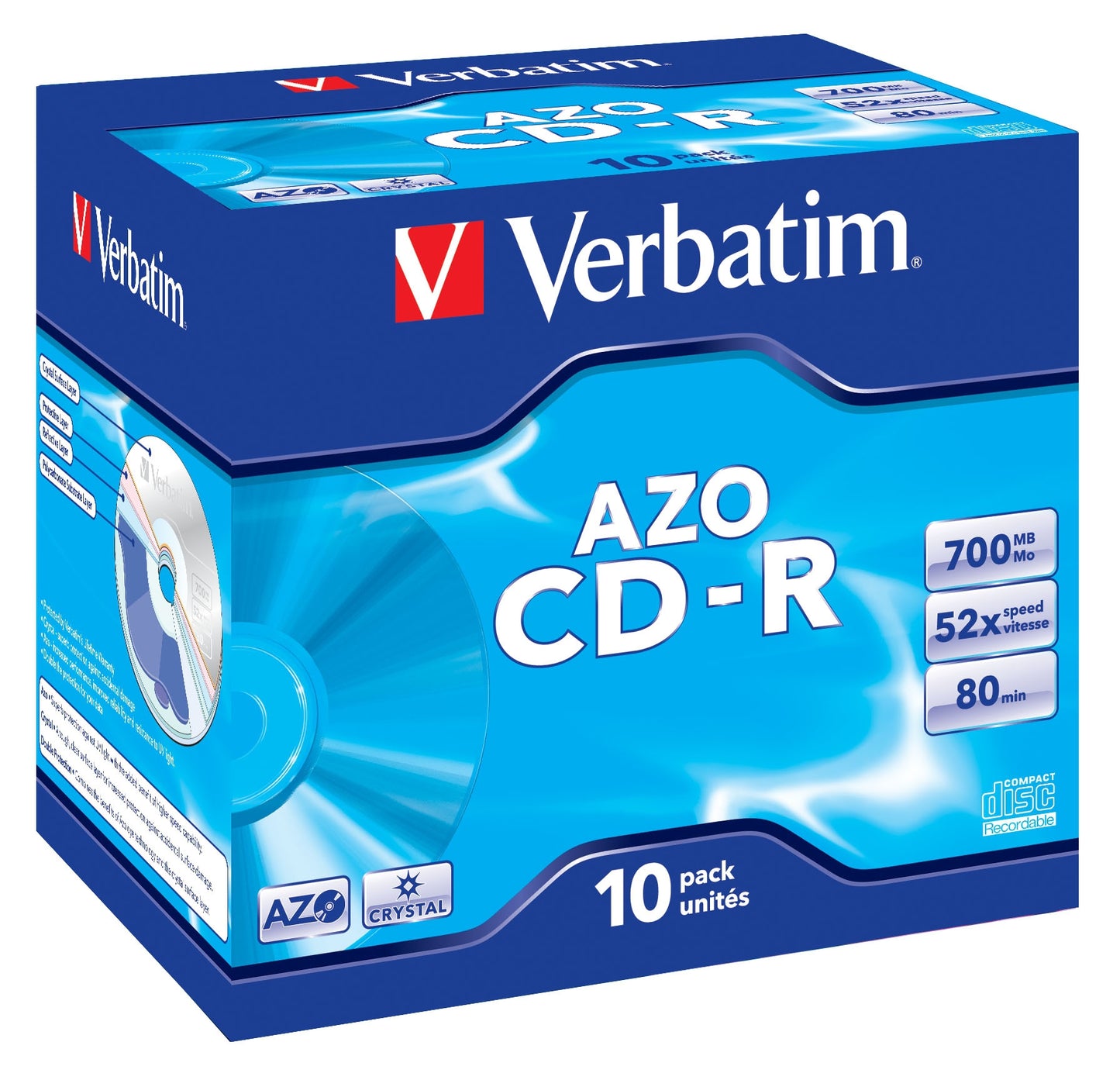 1x10 Verbatim Data Life plus CD-R 80 / 700MB, 52x Speed JC