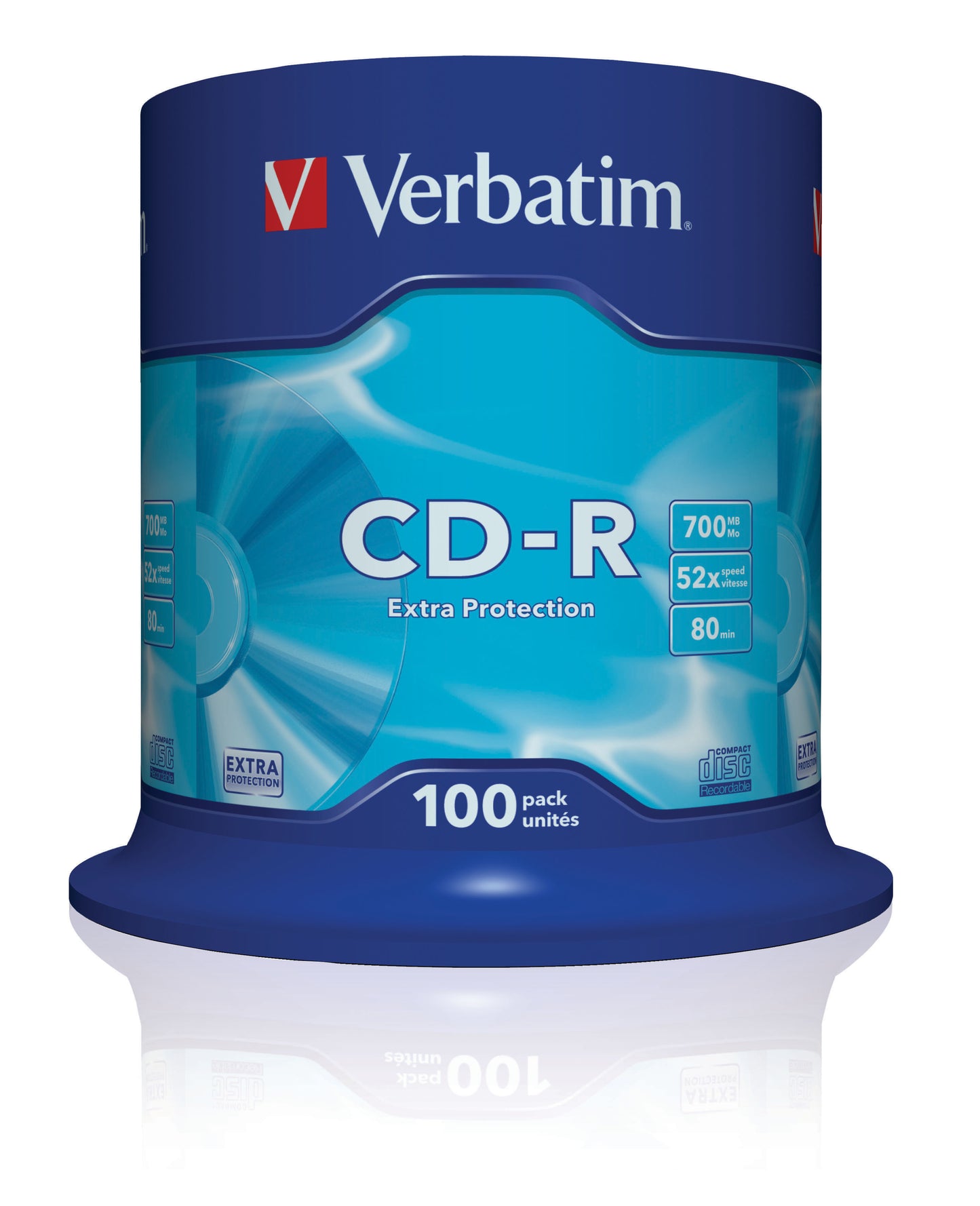 1x100 Verbatim Data Life CD-R 80 700MB, 52x Speed, Cake Box