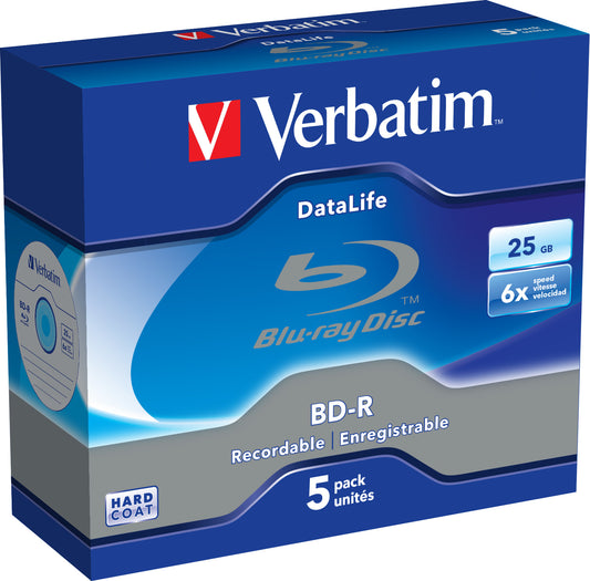 1x5 Verbatim BD-R Blu-Ray 25GB 6x Speed Datalife No-ID Jewel