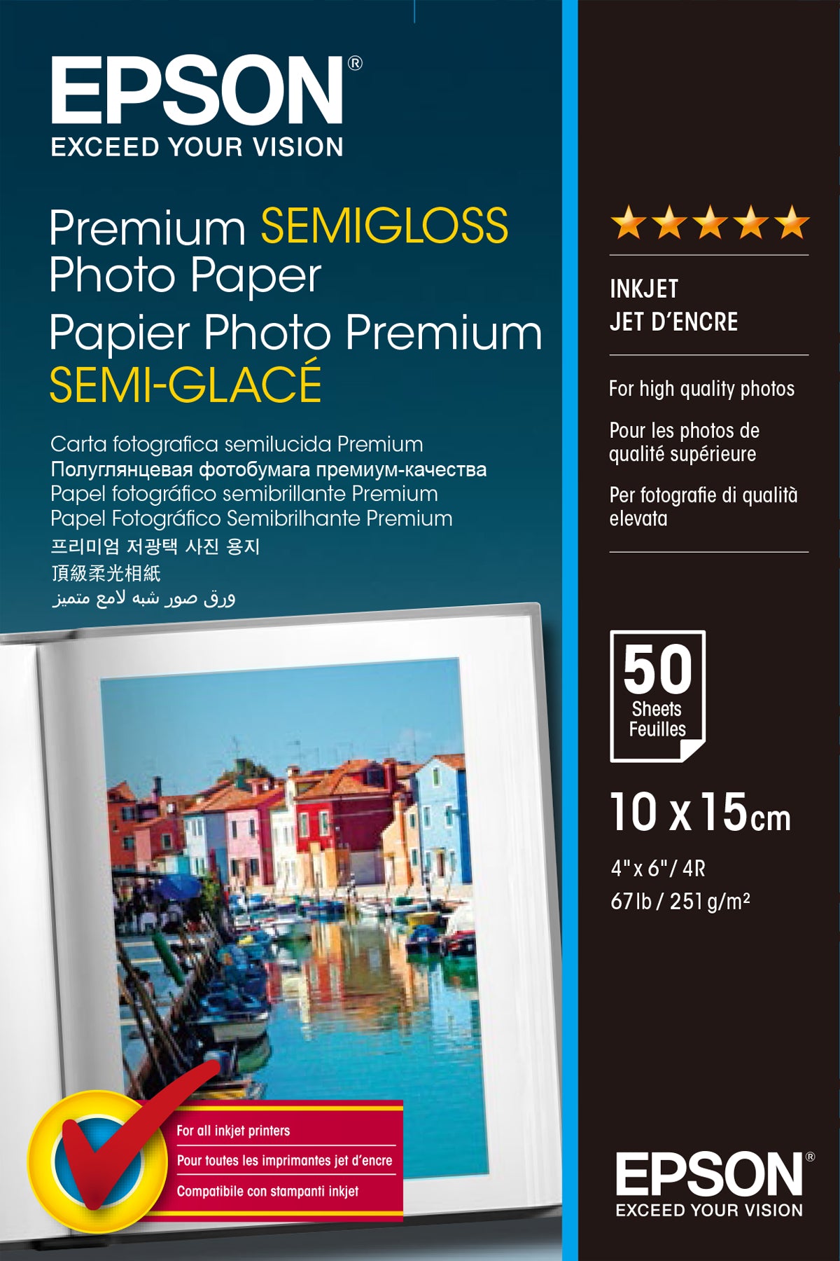 Epson Premium Semigloss Photo Paper 10x15, 50 Sheets 251 g