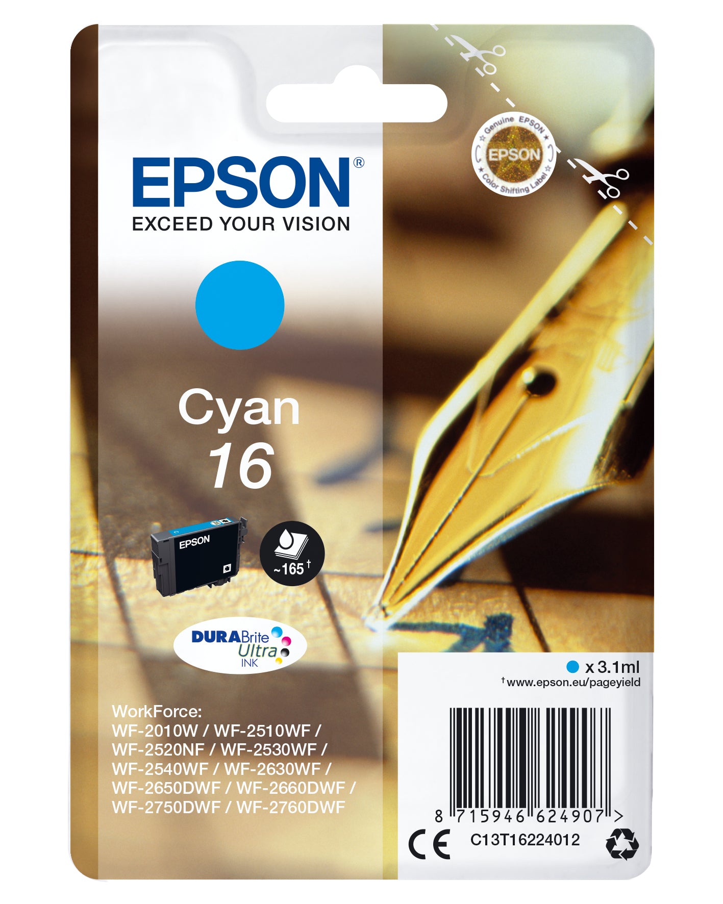 Epson ink cartridge cyan DURABrite Ultra T 162     T 1622
