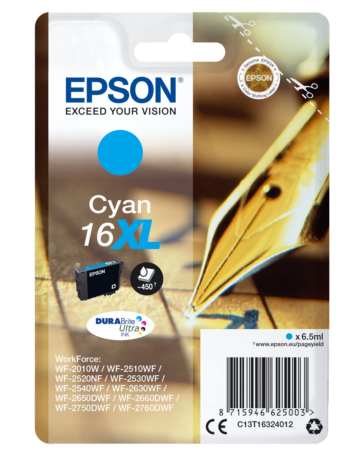 Epson ink cartridge XL cyan DURABrite Ultra T 163     T 1632
