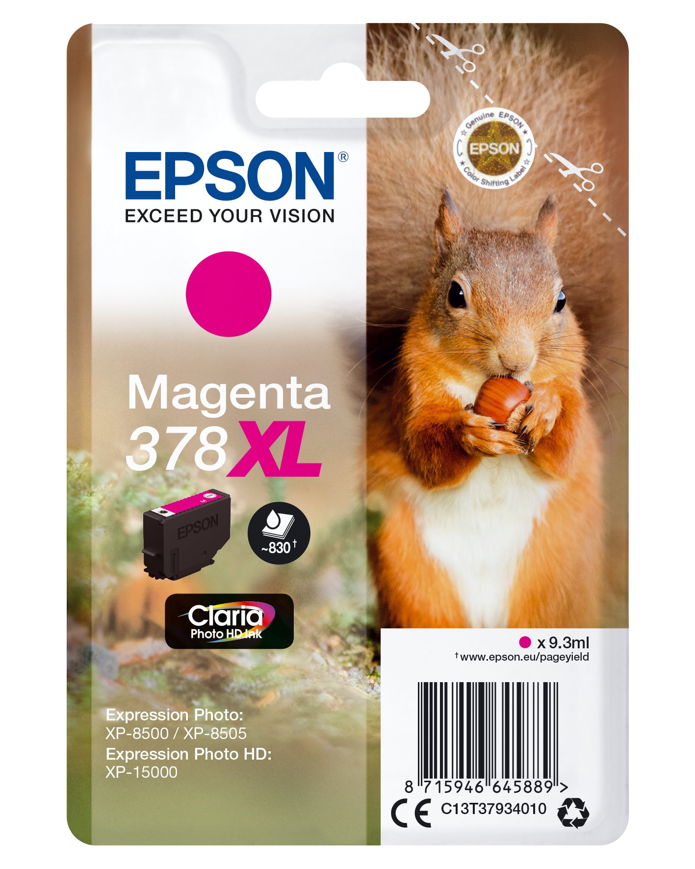 Epson ink cartridge magenta Claria Photo HD 378 XL    T 3793