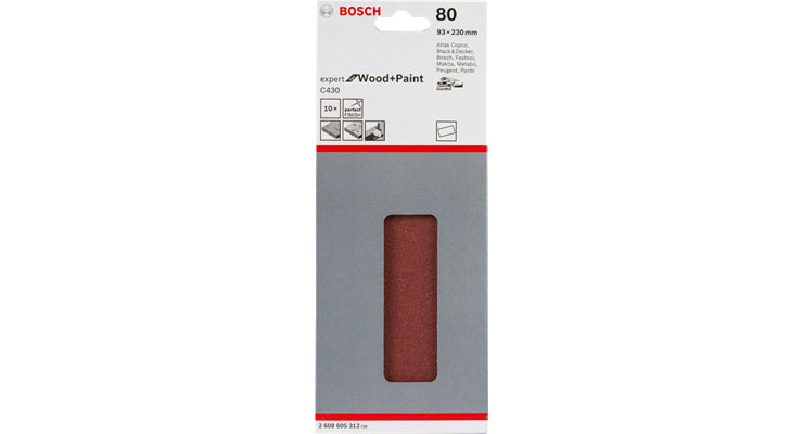 Bosch Sanding Pad C 430 Wood + Lacquer 93x186MM Grit 60 10 pcs